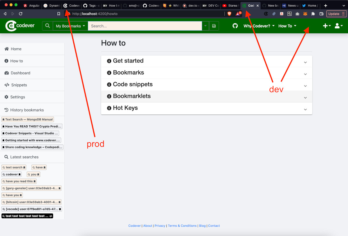 Recognise prod tab when in development