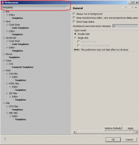 Templates in Preferences